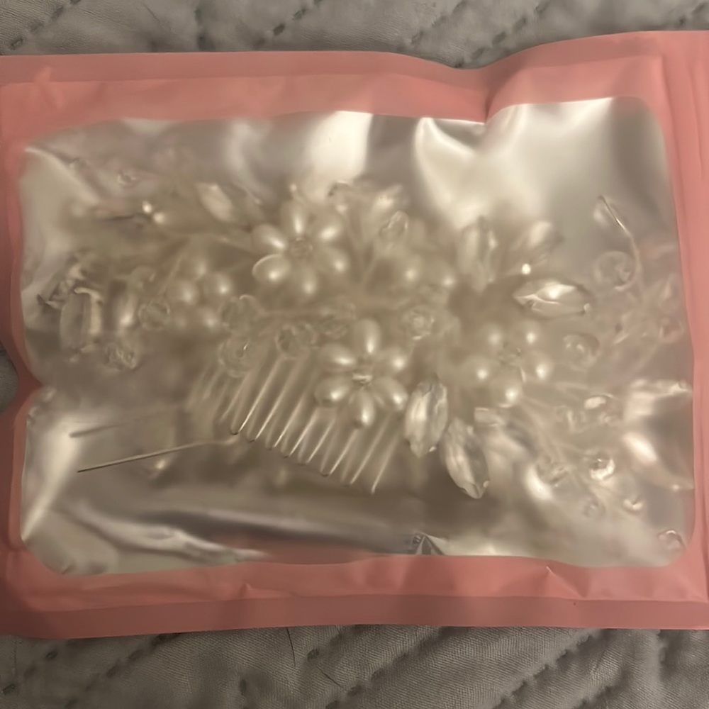 Unopened wedding hair accessories white and silver